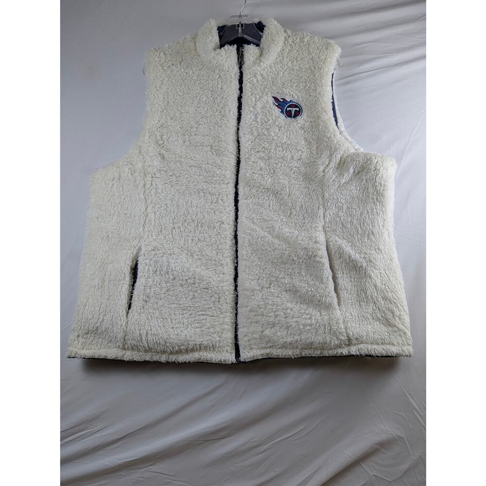 NFL‎ Tennessee Titans Womens S Blue White Faux Fur Reversible Vest Full Zip NWT - Picture 2 of 12